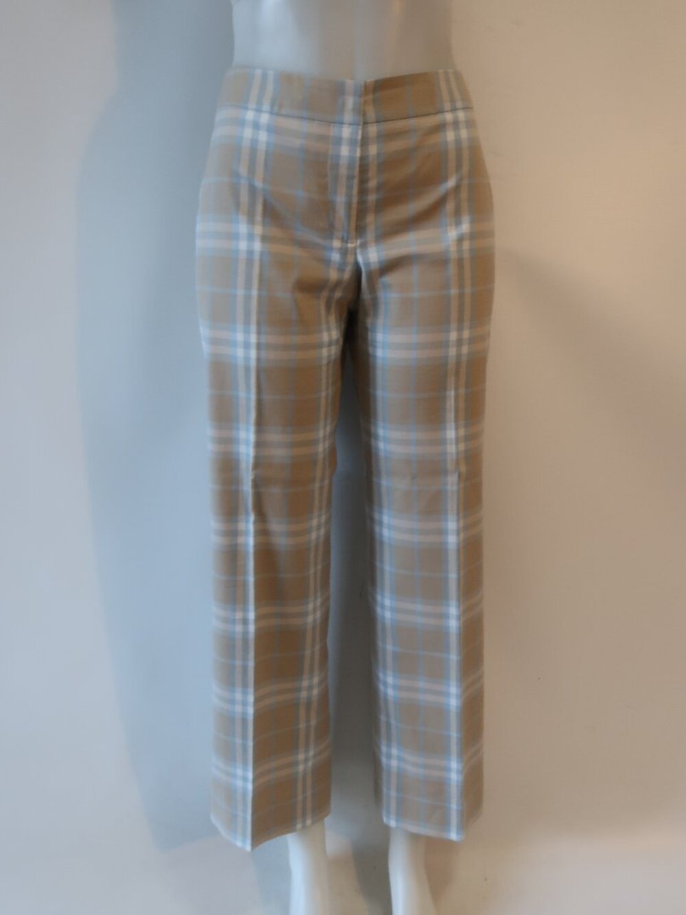 Womens Burberry London Beige (Item- 10) Plaid Flat Front Straight Leg Pant 10